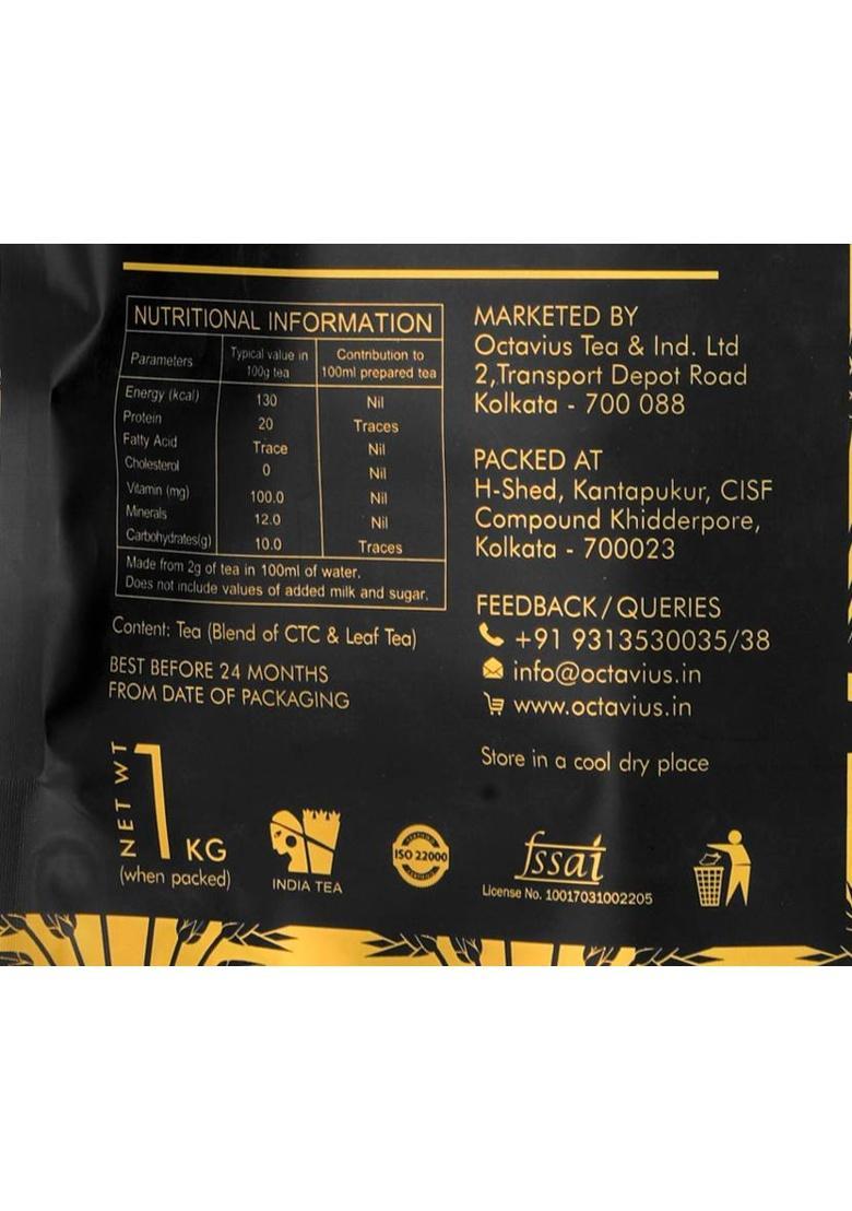 Octavius Gold Ctc Chai | Assam & Darjeeling Blend | 15% Long Leaves Tea Pouch (750 G)