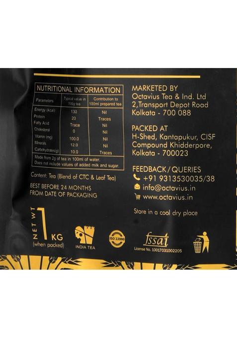Octavius Gold Ctc Chai | Assam & Darjeeling Blend | 15% Long Leaves Tea Pouch (750 G)