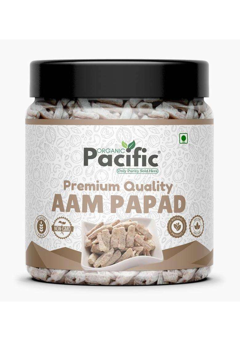 Organic Pacific Aam Papad | Sweet And Tangy Mango Slice Traditional Fruit Snack & Tangy, Chatpata, Slightly Bitter Sour Candy (250 G) - Indya