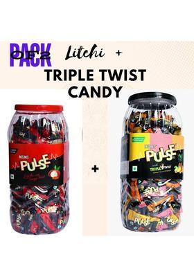 Ds Group Pulse Litchi Tangy Twist Candy & Triple Mix Jar Combo Of 2 All Mix, (2 X 175 Pieces)