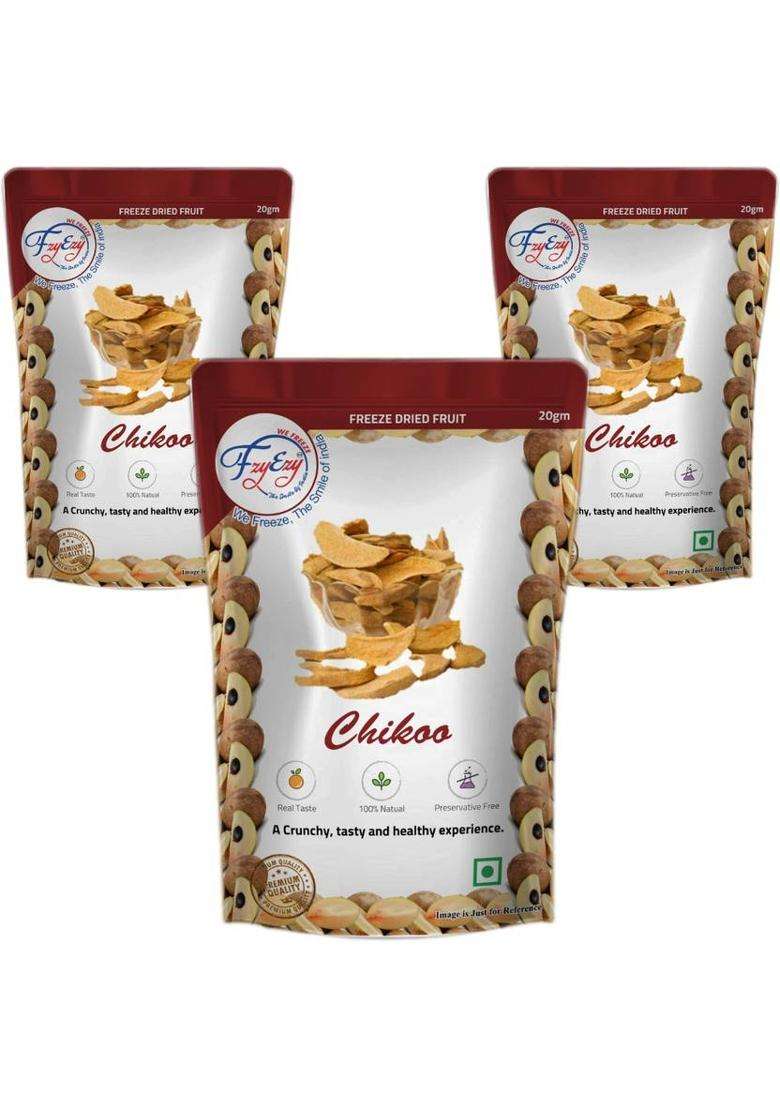 Fzyezy Healthy Dried Candy|Snacks|Slices|Dehydrated Fruits Pack Of 3 Chikoo Toppings & Chips (3 X 20 G) - Indya