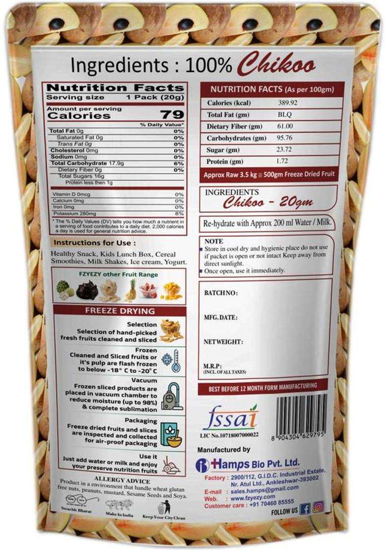 Fzyezy Healthy Dried Candy|Snacks|Slices|Dehydrated Fruits Pack Of 3 Chikoo Toppings & Chips (3 X 20 G) - Indya