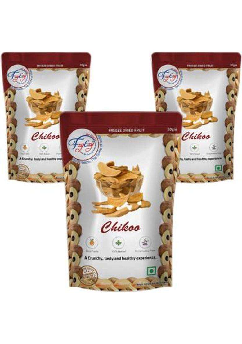 Fzyezy Healthy Dried Candy|Snacks|Slices|Dehydrated Fruits Pack Of 3 Chikoo Toppings & Chips (3 X 20 G) - Indya
