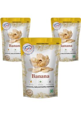 Fzyezy Healthy Dried Candy|Snacks|Slices|Dehydrated Fruits Pack Of 3 Banana Toppings & Chips (3 X 20 G)
