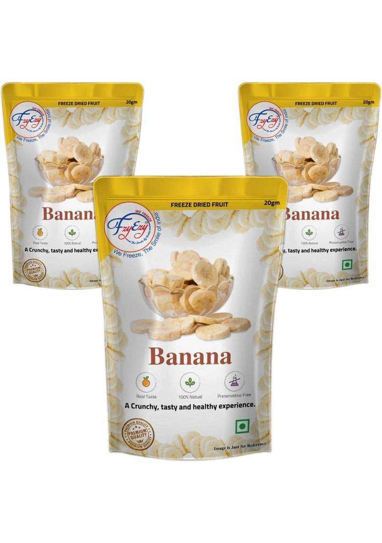 Fzyezy Healthy Dried Candy|Snacks|Slices|Dehydrated Fruits Pack Of 3 Banana Toppings & Chips (3 X 20 G) - Indya