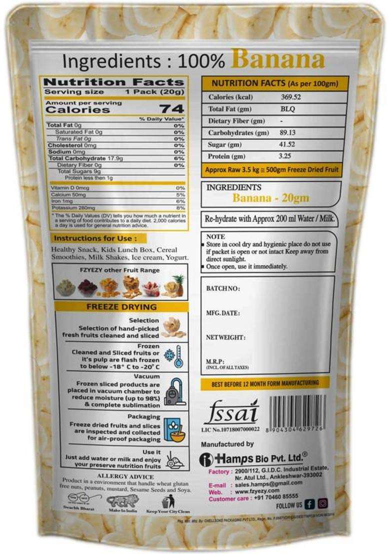 Fzyezy Healthy Dried Candy|Snacks|Slices|Dehydrated Fruits Pack Of 3 Banana Toppings & Chips (3 X 20 G) - Indya