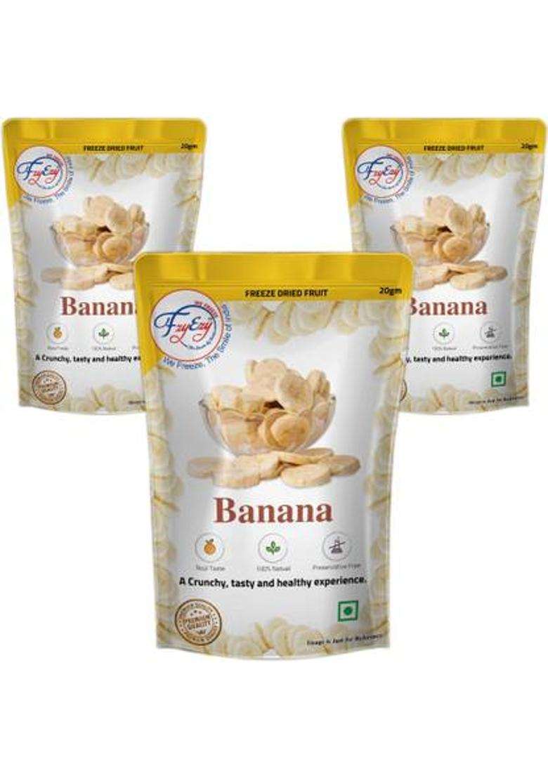 Fzyezy Healthy Dried Candy|Snacks|Slices|Dehydrated Fruits Pack Of 3 Banana Toppings & Chips (3 X 20 G) - Indya