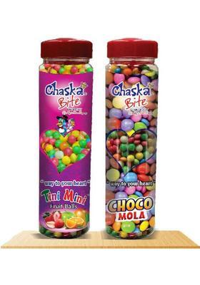 Chaska Bite |Choco Mola|Tiny Miny|Chocolate Gems|2 X 250 Gm|Pack Of 2 Chcocolate Flavor, Fruit Flavor Sour Candy (2 G)