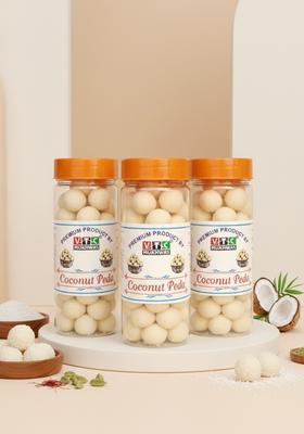 Vtc Pure Real Milk Coconut Peda Kerala Nariyal Soft & Chewy Milky Laddu Candy (3 X 250 G)