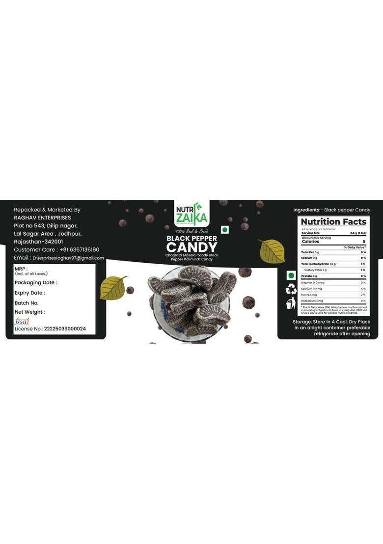 Nutri Zaika Black Pepper Candy | Spicy Herbal Sweet Ayurvedic Digestive & Tangy (200 G) Pack of 1 - Indya
