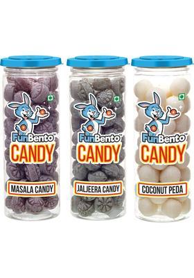 Funbento Masala, Jaljeera, Coconut Milky Peda For Kids And Adults Masala 220G, Jaljeera 200G Candy (3 X 213.33 G)