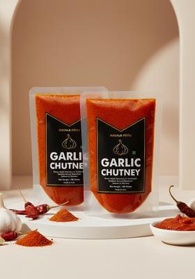 Masala Potli Desi Garlic Chutney | Lahsun Ki Rajasthani Marwadi Medium Spicy - Pack Of 2, 100 Grams Each / 3.5 Oz, Paste (2X100 G)