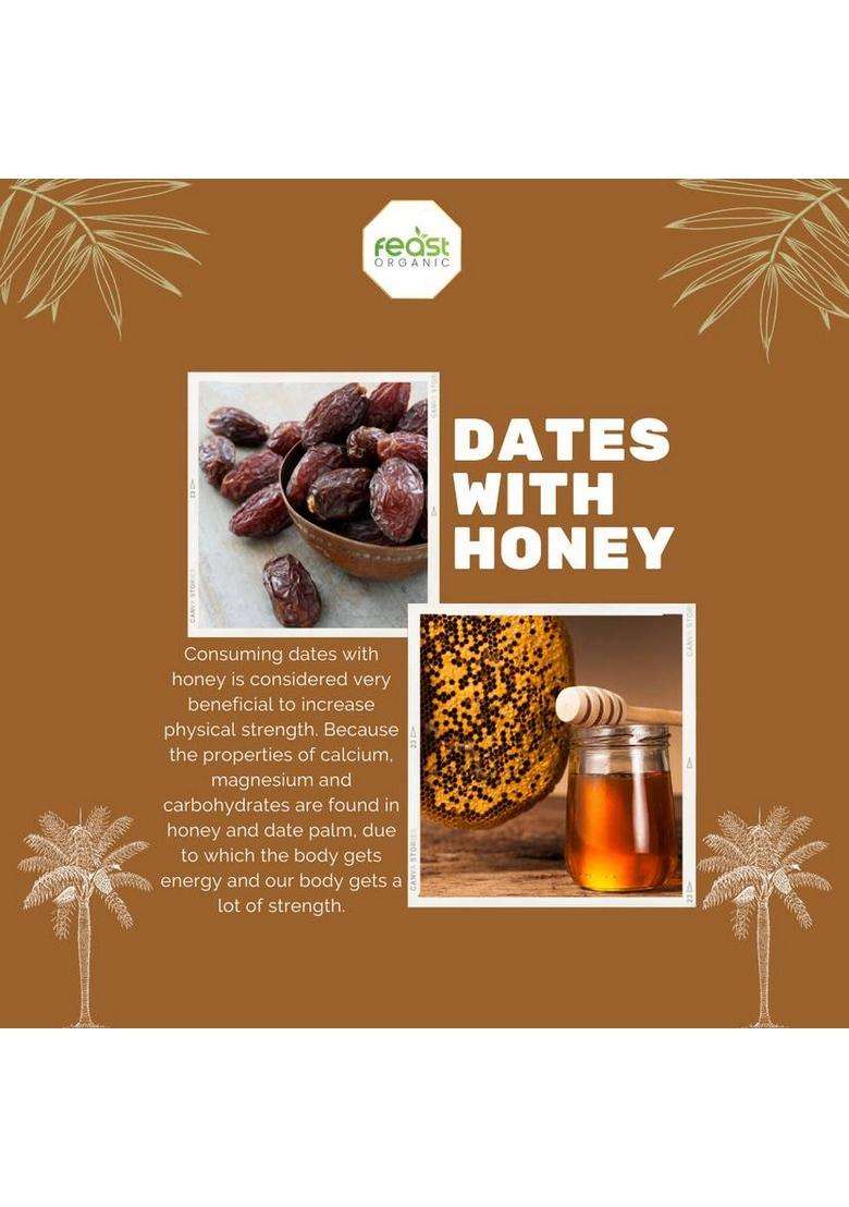 Feast Organic Wild Raw Forest Honey With Dates Dry Fruit, 100% Pure & Natural Combo Pack 1 Kg (2 X 500 G) - Indya