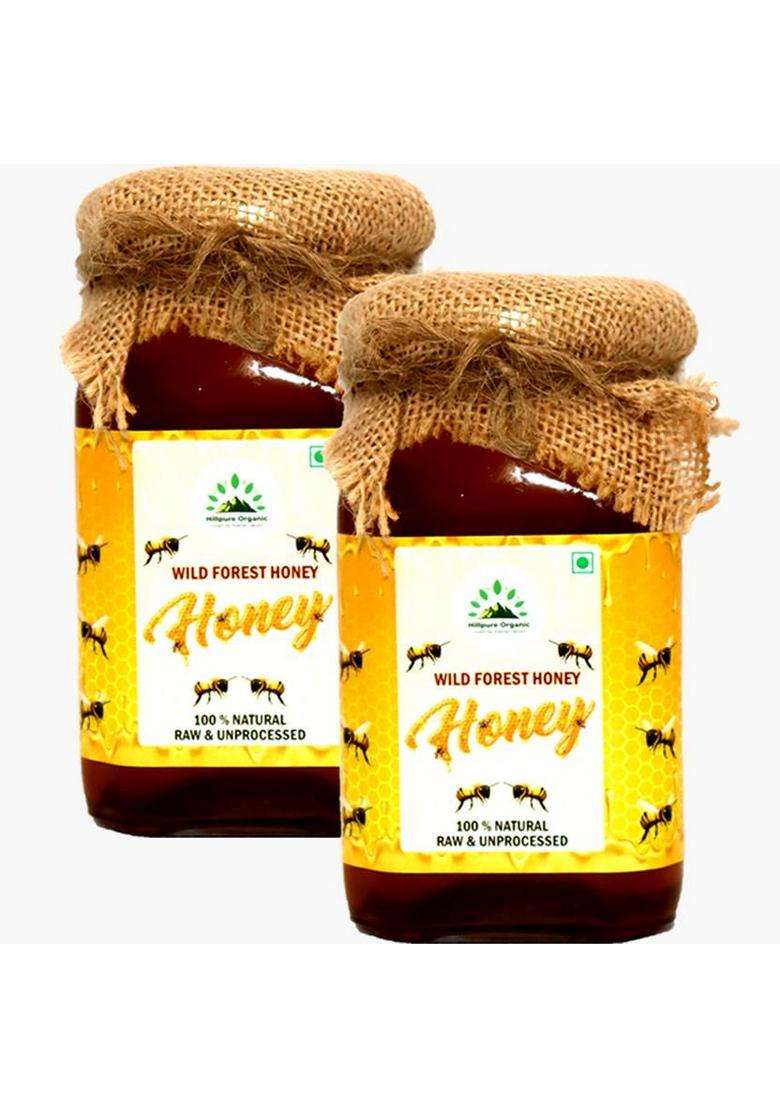 Hillpure Organic Wild Forest Raw Honey, Pure And Natural, Unprocessed, From Uttarakhand (2 X 500 G) - Indya