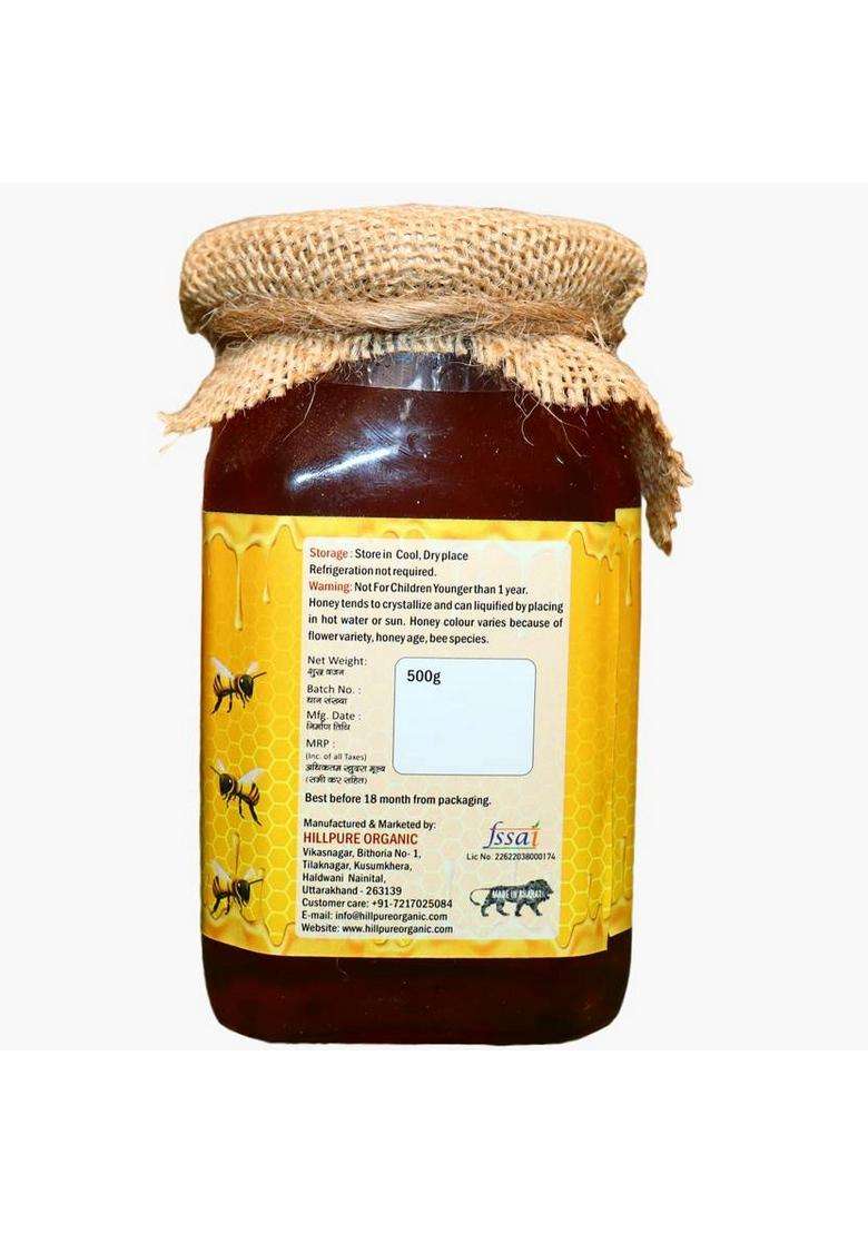 Hillpure Organic Wild Forest Raw Honey, Pure And Natural, Unprocessed, From Uttarakhand (2 X 500 G) - Indya