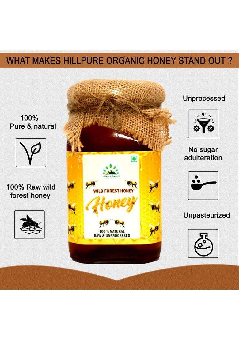 Hillpure Organic Wild Forest Raw Honey, Pure And Natural, Unprocessed, From Uttarakhand (2 X 500 G) - Indya