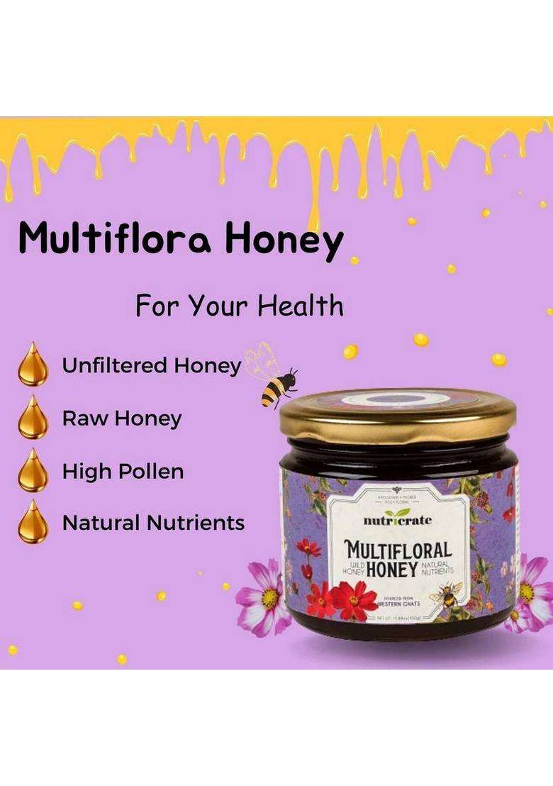 Nutricrate Rare Forest Multi Flower Honey,Organic,100% Pure,Raw From The Wild Beehives (250 G) - Indya