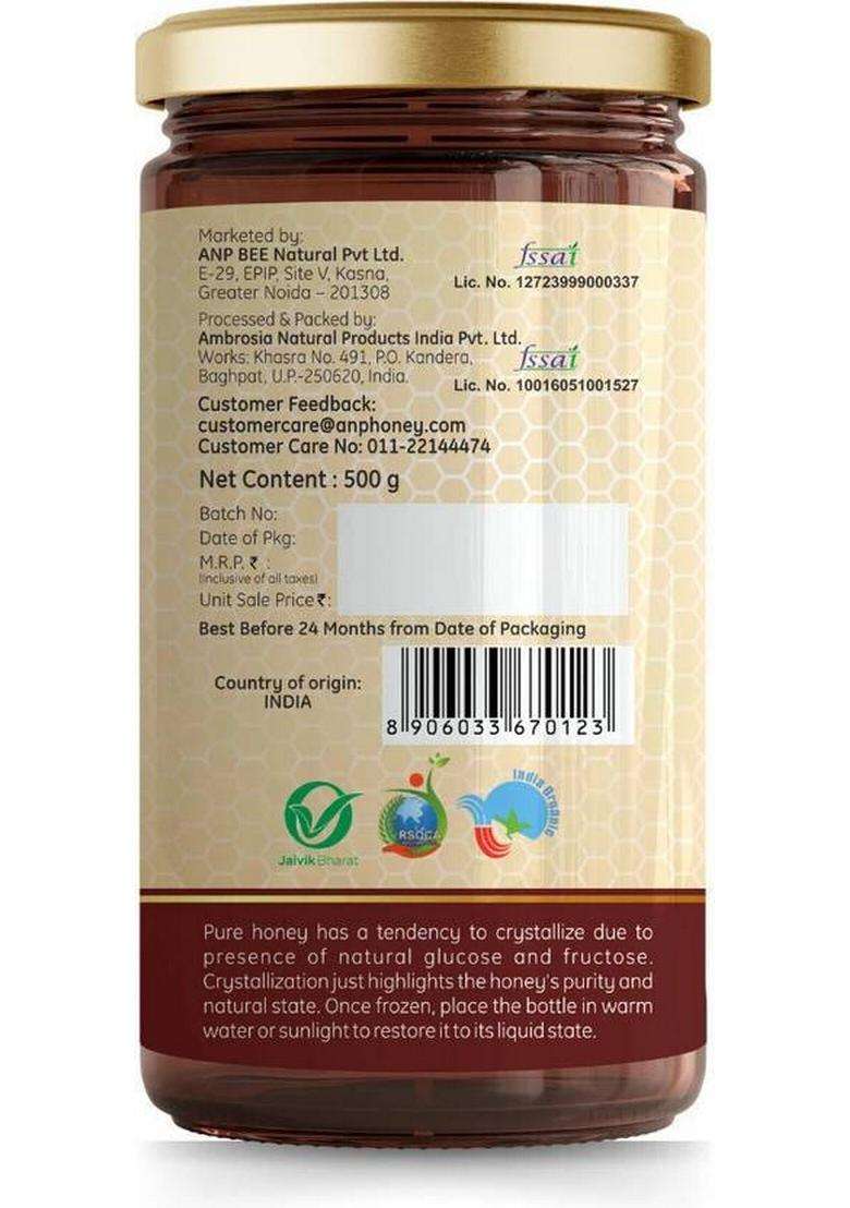 Anp Bee Raw Organic Honey 500G (Pack Of 2) | Nmr Tested I Certified (2 X 0.5 Kg) - Indya