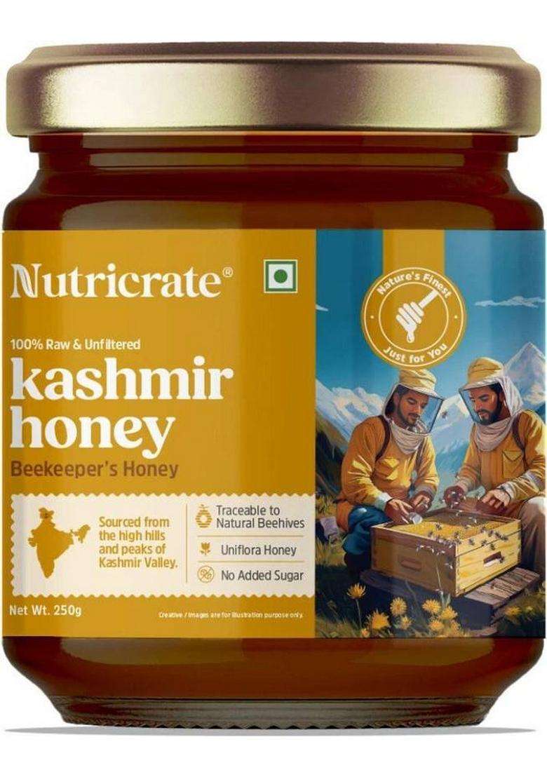Nutricrate 100% Organic Kashmir Honey Raw, Unprocessed Honey, No Sugar Or Adulteration (250 G) - Indya