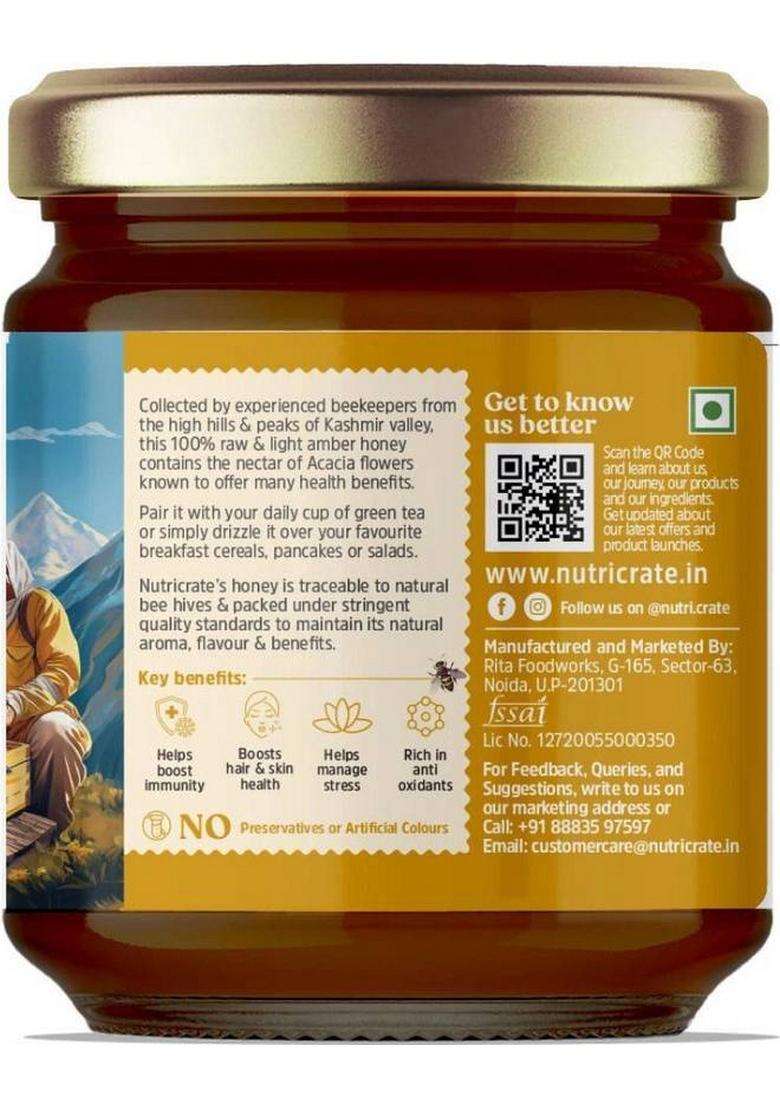 Nutricrate 100% Organic Kashmir Honey Raw, Unprocessed Honey, No Sugar Or Adulteration (250 G) - Indya