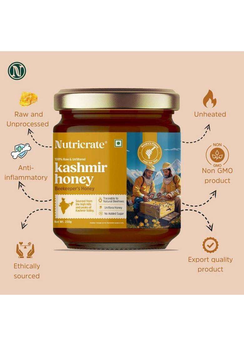 Nutricrate 100% Organic Kashmir Honey Raw, Unprocessed Honey, No Sugar Or Adulteration (250 G) - Indya