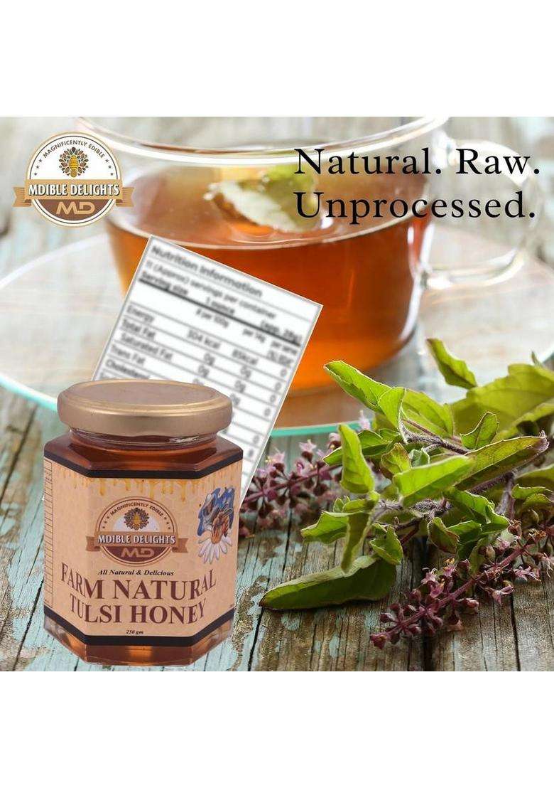 Mdible Delights Farm Naturelle Tulsi Honey -Pure Organic Infused With Sacred Basil (Tulsi) (250 Ml) - Indya