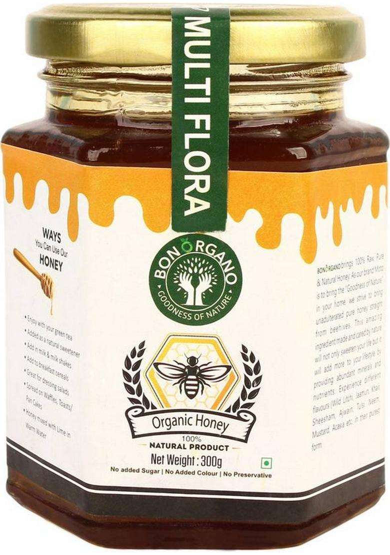 Bon Organo Unprocessed Pure Multiflora |Wild Forest|Multifloral Honey |Organic Raw Honey| Natural|No Preservatives| No Artificial Color|No Added Sugar 300Gms (300 G) - Indya