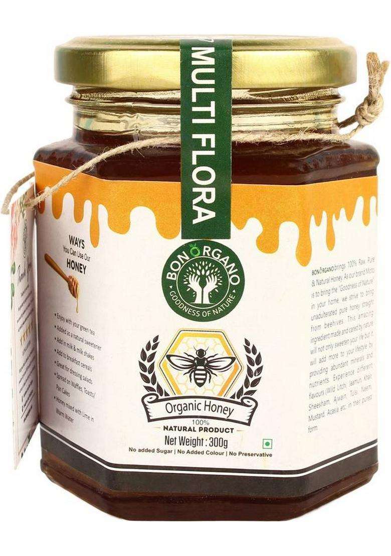 Bon Organo Unprocessed Pure Multiflora |Wild Forest|Multifloral Honey |Organic Raw Honey| Natural|No Preservatives| No Artificial Color|No Added Sugar 300Gms (300 G) - Indya