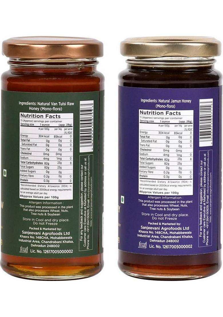 Sanjeevani Organics Van Tulsi Raw +Jamun Honey- Natural | Unpasteurized Pure & Authentic (2 X 300 G) - Indya