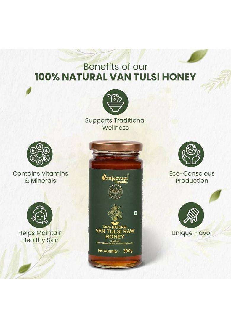 Sanjeevani Organics Van Tulsi Raw +Jamun Honey- Natural | Unpasteurized Pure & Authentic (2 X 300 G) - Indya