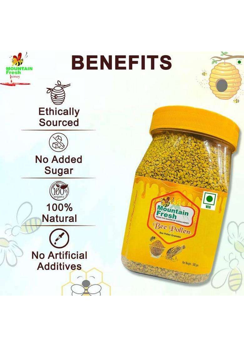 Mountain Fresh Honey Natural Bee Pollen Honey, No Additives Or Added Sugar, Immune Boosting (500 G) - Indya