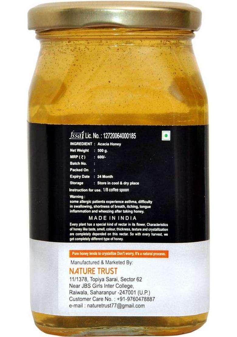 Nature Trust Kashmiri Acacia Raw Honey Pure Natural & Unfiltered White (500 G) - Indya