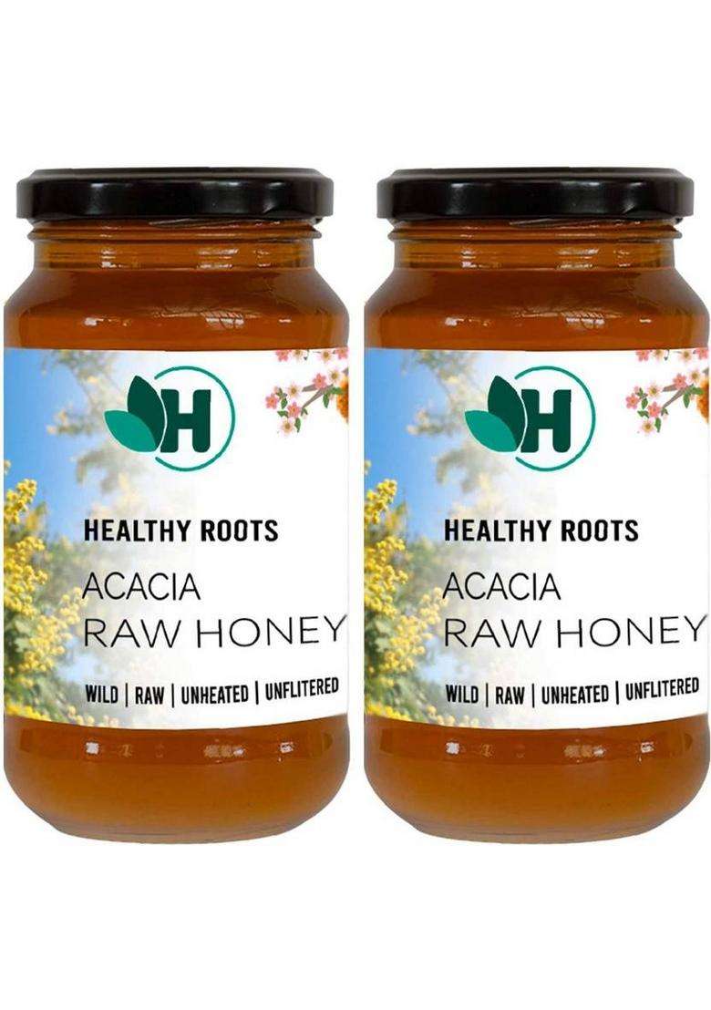 Healthy Roots Acacia Honey 500Gm Organic Raw Unprocessed Pure & Natural (Pack Of 2) (2 X 0.5 Kg) - Indya