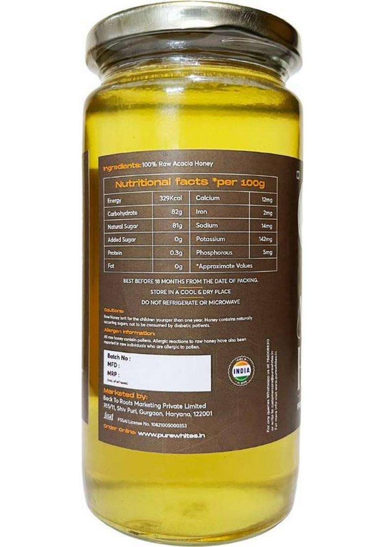 Pure Whites Acacia Forest Flower Honey From Kashmir, Raw Natural Unprocessed Unfiltered (500 G) - Indya