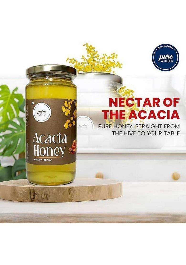 Pure Whites Acacia Forest Flower Honey From Kashmir, Raw Natural Unprocessed Unfiltered (500 G) - Indya