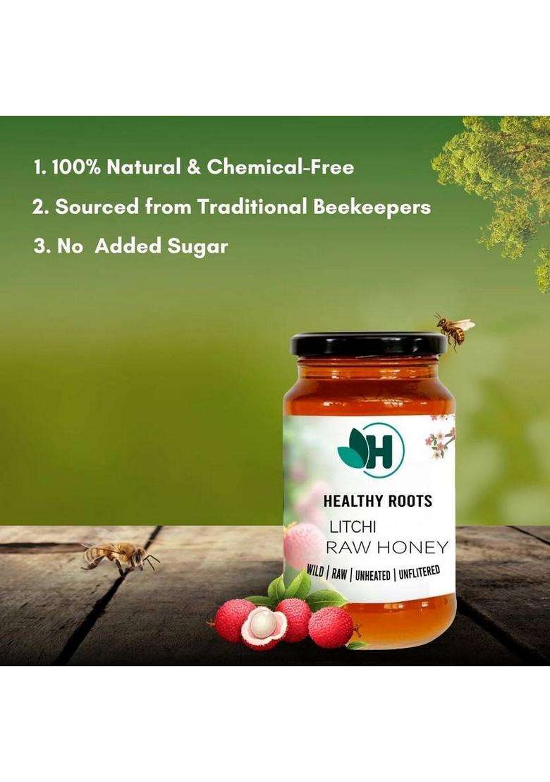 Healthy Roots Litchi Honey 500Gm Organic Raw Unprocessed (Pure & Natural) (500 G) - Indya