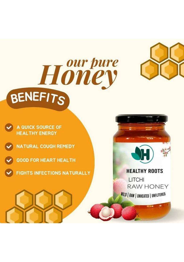 Healthy Roots Litchi Honey 500Gm Organic Raw Unprocessed (Pure & Natural) (500 G) - Indya