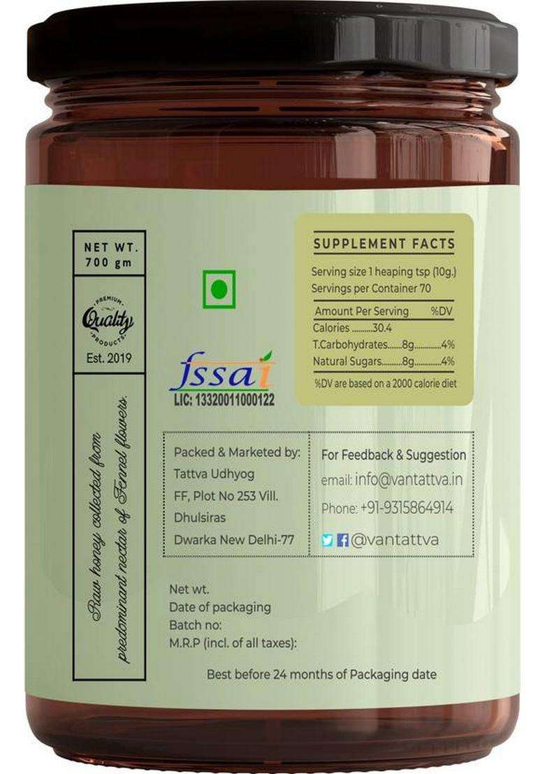 Vantattva Unprocessed Organic Raw Honey-Fennel (700 G) - Indya