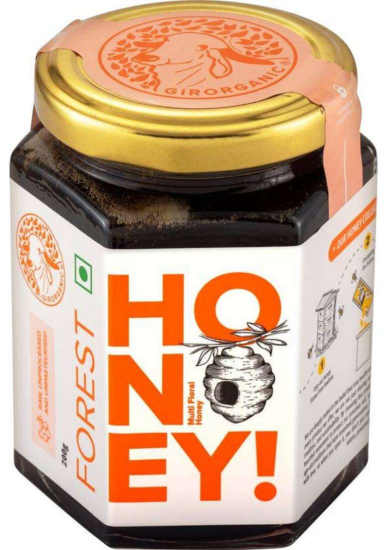 Girorganic Forest Honey | Raw, Unprocessed & Nmr Tested Multi Floral (200 G) - Indya