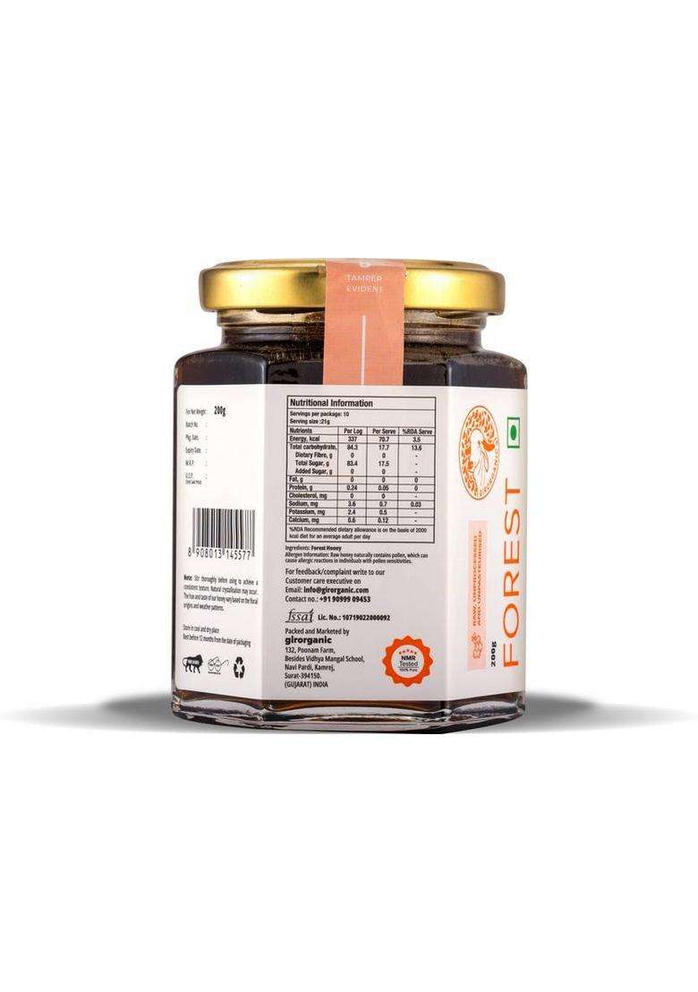 Girorganic Forest Honey | Raw, Unprocessed & Nmr Tested Multi Floral (200 G) - Indya