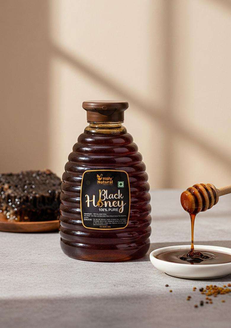 Holy Natural Black Honey | Pure & No Add Sugar Color Energy Immunity Booster (500 G) - Indya