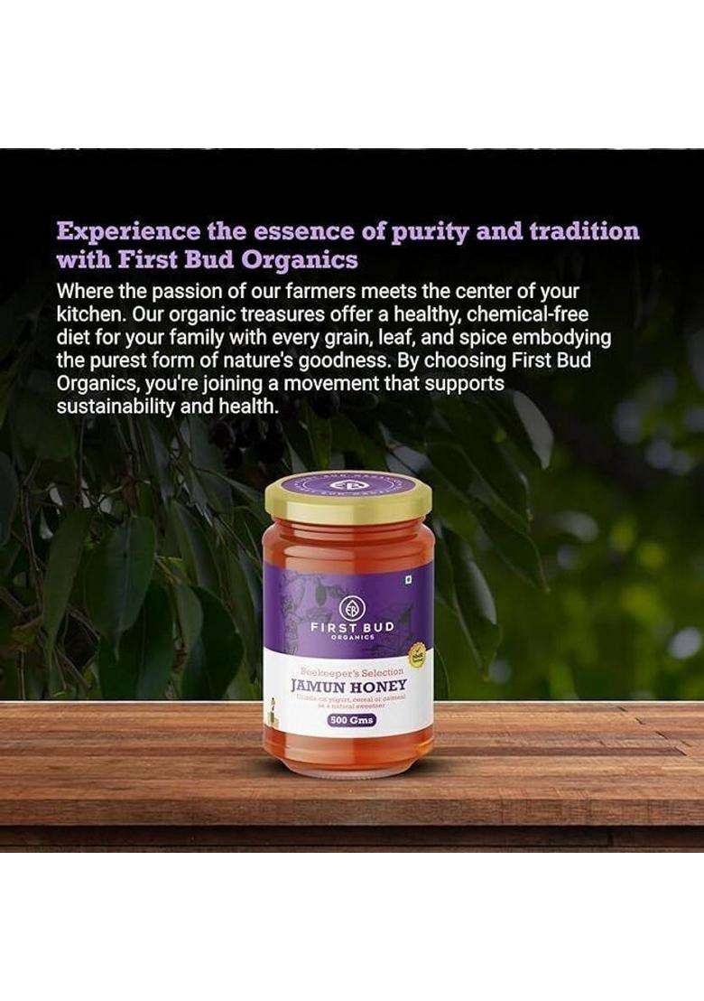 First Bud Organics Jamun Honey Pure Raw & Organic Rich Antioxidants Nutrients Ethically Sourced (500 G) - Indya