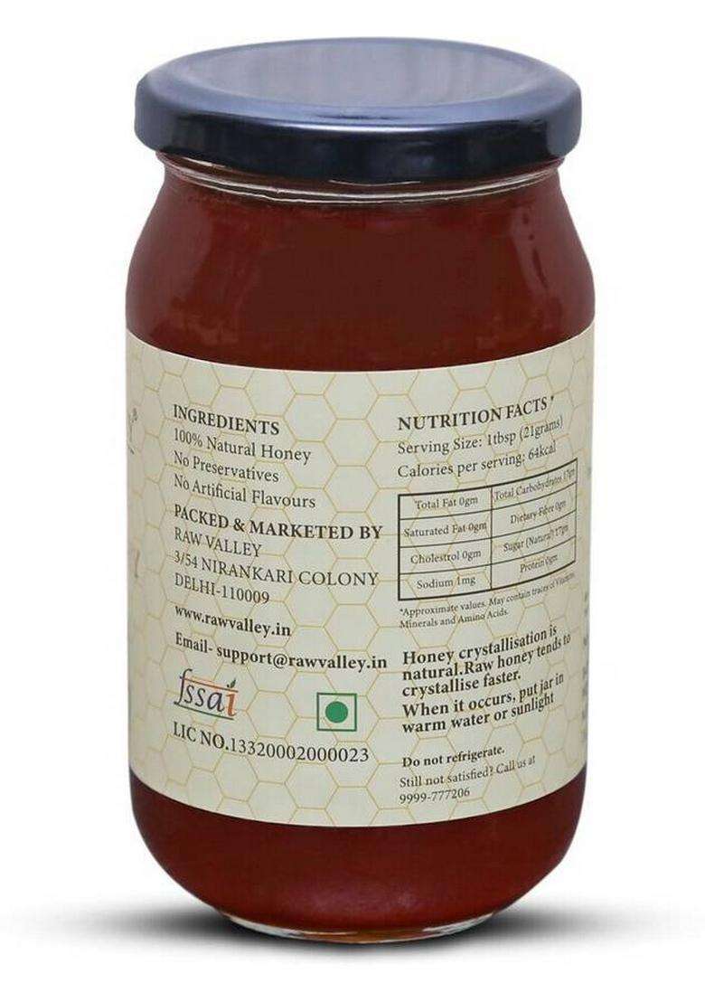 Raw Valley Tulsi Honey Organic Unprocessed Unfiltered Unpasteurized Nmr Tested Pure (500 G) - Indya