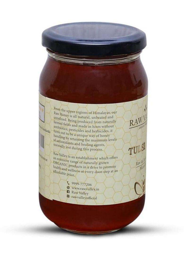 Raw Valley Tulsi Honey Organic Unprocessed Unfiltered Unpasteurized Nmr Tested Pure (500 G) - Indya