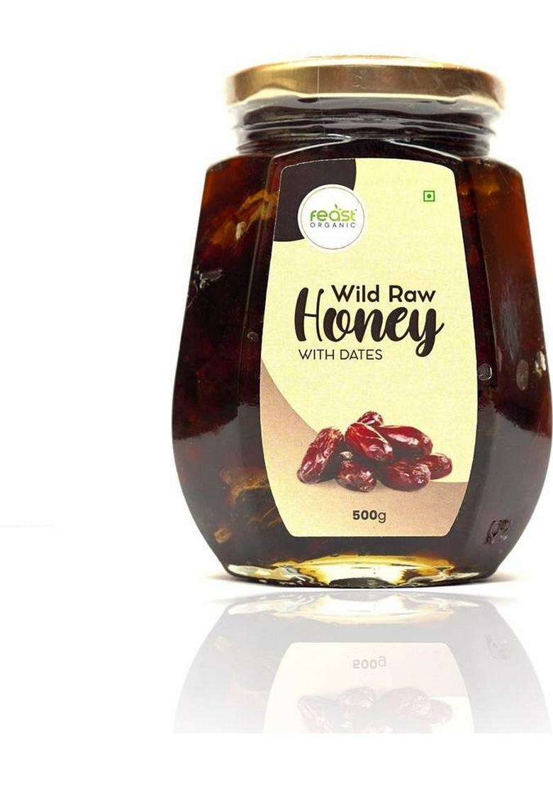 Feast Organic Wild Raw Honey With Dry Fruits - Mix Seeds & Dates Combo | Pure Natural (2 X 500 G) - Indya