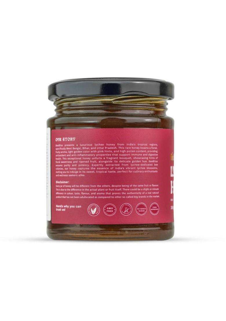 Bee Bliss Lychee Natural Honey| 100% Pure| Raw And Unprocessed| No Added Sugar (260 G) - Indya