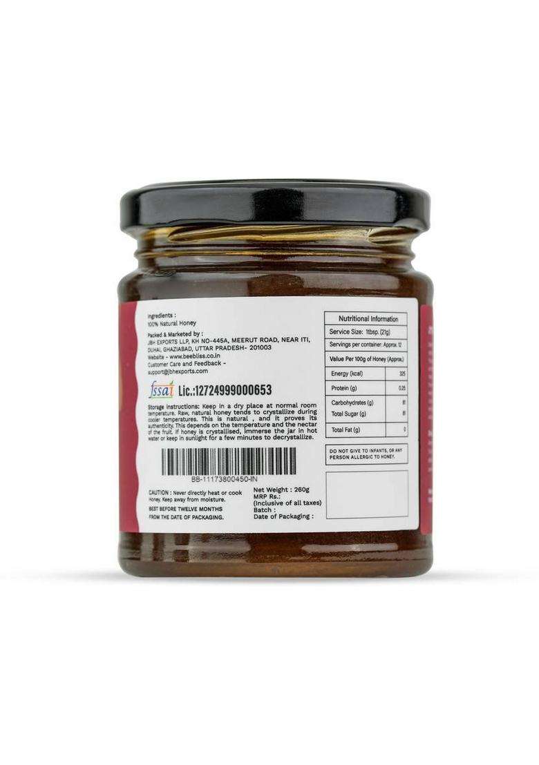 Bee Bliss Lychee Natural Honey| 100% Pure| Raw And Unprocessed| No Added Sugar (260 G) - Indya