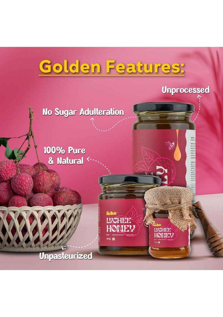 Bee Bliss Lychee Natural Honey| 100% Pure| Raw And Unprocessed| No Added Sugar (260 G) - Indya