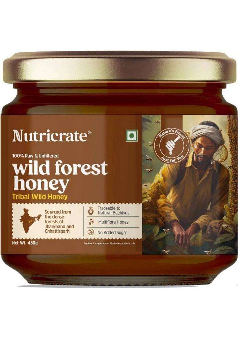 Nutricrate Wild Forest 100% Organic Honey, Unprocessed Raw From Jharkhand & Chhattisgarh (450 G) - Indya