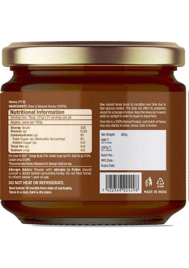Nutricrate Wild Forest 100% Organic Honey, Unprocessed Raw From Jharkhand & Chhattisgarh (450 G) - Indya
